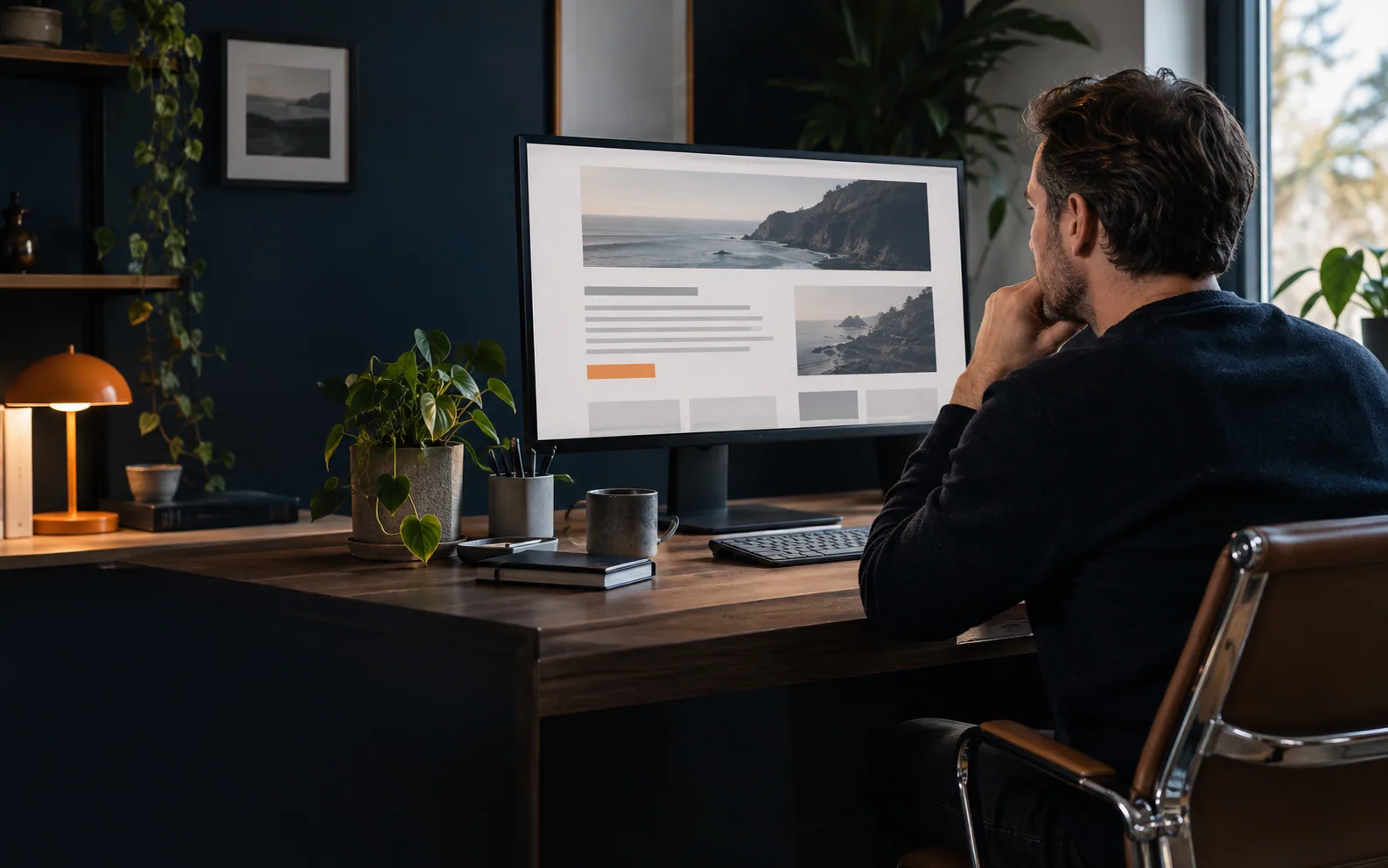Ondernemer die een bestaande webpagina beoordeelt om deze gericht voor SEO te verbeteren.