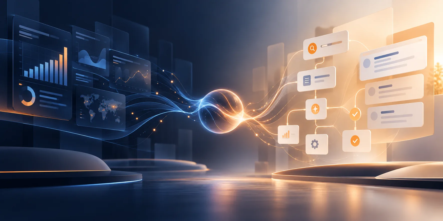 Abstracte vergelijking tussen SEO-data en een gestructureerde AI SEO workflow