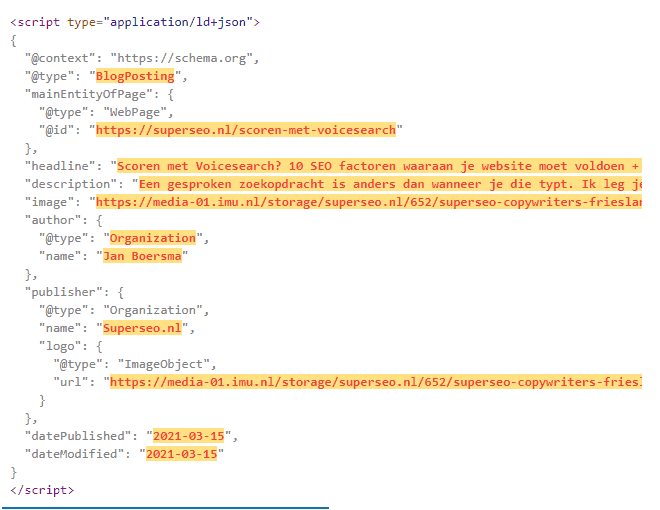 voorbeeld van schema markup html code.